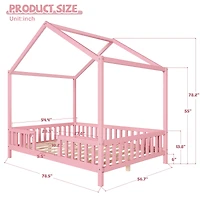 Homy Casa Lit cabane Montessori taille complète avec baldaquin, cadre en bois rose pour enfants avec barrières, sûr et robuste