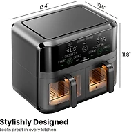 Chefman Dual Basket Digital Air Fryer Oven w/ Easy View Windows, 2 Independent 2.75L (3 Qt) Baskets - Black, New