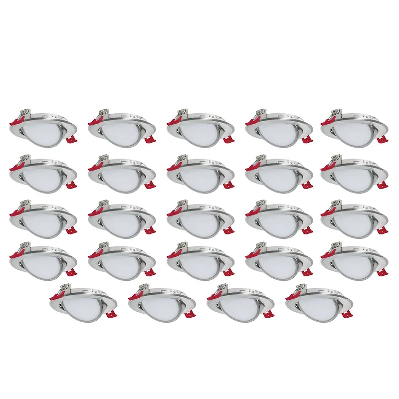 Luminaires encastrés pivotants DEL de 4 po, 3 températures de couleur intégrées (3K / 4K / 5K), Emballage de 24, pour plafonds isolés et non isolés, Intensité réglable, 9W = 50W, 550 lumens, système d