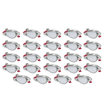 Luminaires encastrés pivotants DEL de 4 po, 3 températures de couleur intégrées (3K / 4K / 5K), Emballage de 24, pour plafonds isolés et non isolés, Intensité réglable, 9W = 50W, 550 lumens, système d