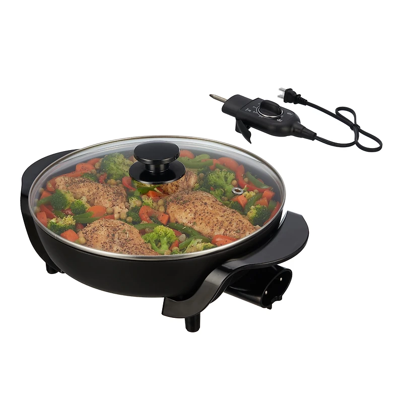 Mainstays Poêle céramique ronde de 30.5 CM, noir, antiadhésive, 1200 W, régulation de température amovible, lavable au lave-vaisselle