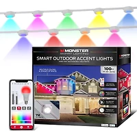 Monster Lumières Extérieures Permanentes Intelligentes, 100 Pieds, 72 LED RGBIC+ Multiblanc, Résistantes à l'Eau, Contrôle par Application et Voix, Parfaites pour les Fêtes et Toute l'Année