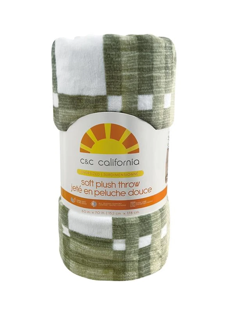 C&C California Oversized Plush Throw, Luxuriously Soft, Wrinkle Resistant, Easy Care – 60" x 70" GEO SAGE