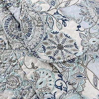 Marina Décoration Literie d'été ultra douce avec couvre-lit imprimé riche et taie d'oreiller matelassée, motif floral mandala damassé de branches bleues