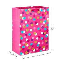 Très grand sac-cadeau Hallmark de 20 po (sarcelle, blanc, rose et or à pois scintillants sur rose) pour les fêtes, la fête des Mères, Pâques, les showers de mariage, les showers de bébé