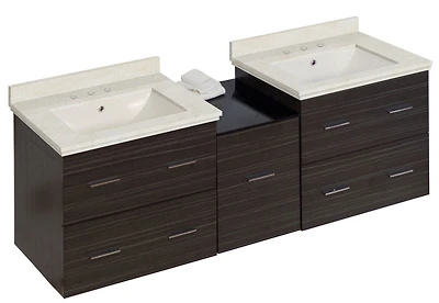 American Imaginations 88.5-in. W Wall Mount Dawn Grey Vanity Set For 3H8-in. Drilling Beige Top White UM Sink AI-18944
