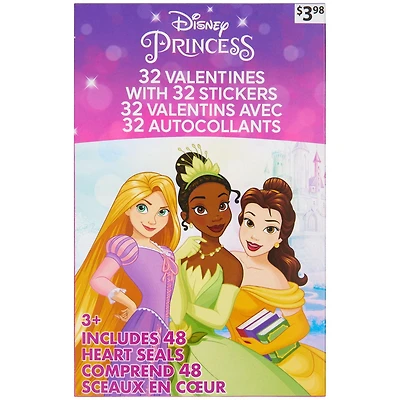 Disney Princess Valentine Cards with Stickers, Multi-Colored, 32 Count