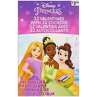 Cartes de Saint-Valentin Disney Princesse avec autocollants, Multi-couleurs, 32 Compte