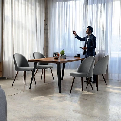 Homy Casa Modern 5-Piece Rectangular Fuax Walnut Dining Table Set with Padded Chairs, Grey Fabric