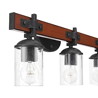 Globe Electric Kingston 3-Light Vanity Light, Dark Faux Wood, Galvanized Metal Accents, Clear Seeded Glass Shade, 51854