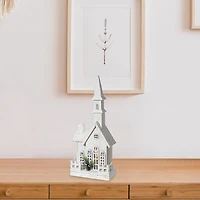 Église En Bois Blanche À Led Avec Clôture 20,87"