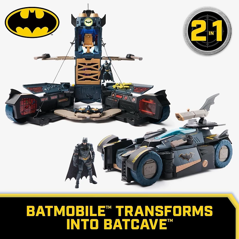 Batman, Coffret Batmobile ultime transformable, Coffret Batman 2-en-1 avec figurine Batman exclusive et planeur, effets sonores et lumineux, jouets pour garçons et filles à partir de 4 ans DC Comics Batman