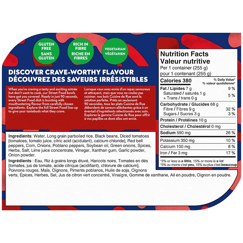 BEN'S ORIGINAL Street Food Bean & Rice Burrito Bowl, Prepared Entrée, Microwave in 90 Seconds, 255 g