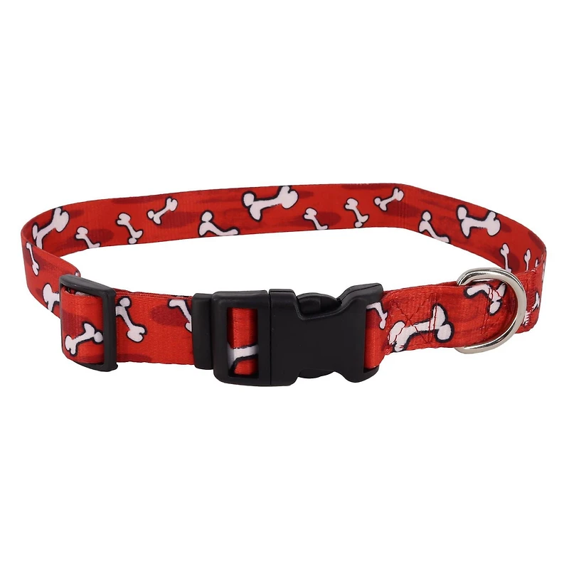 Pet Attire by Coastal Large 18-26" Red Bones Adjustable Dog Collar, Large Adjustable Collar