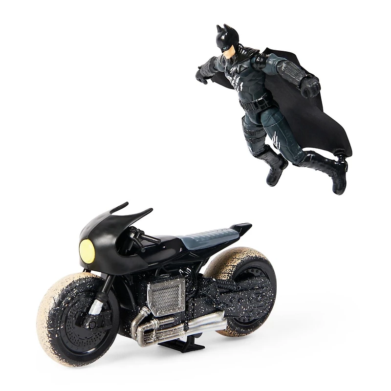 DC Comics, Batman Batcycle Pack, Exclusive 4” Batman Figure, Batcycle Vehicle, 3 Accessories, The Batman Movie Collectible, Kids Toys for Boys and Girls Ages 4 and up