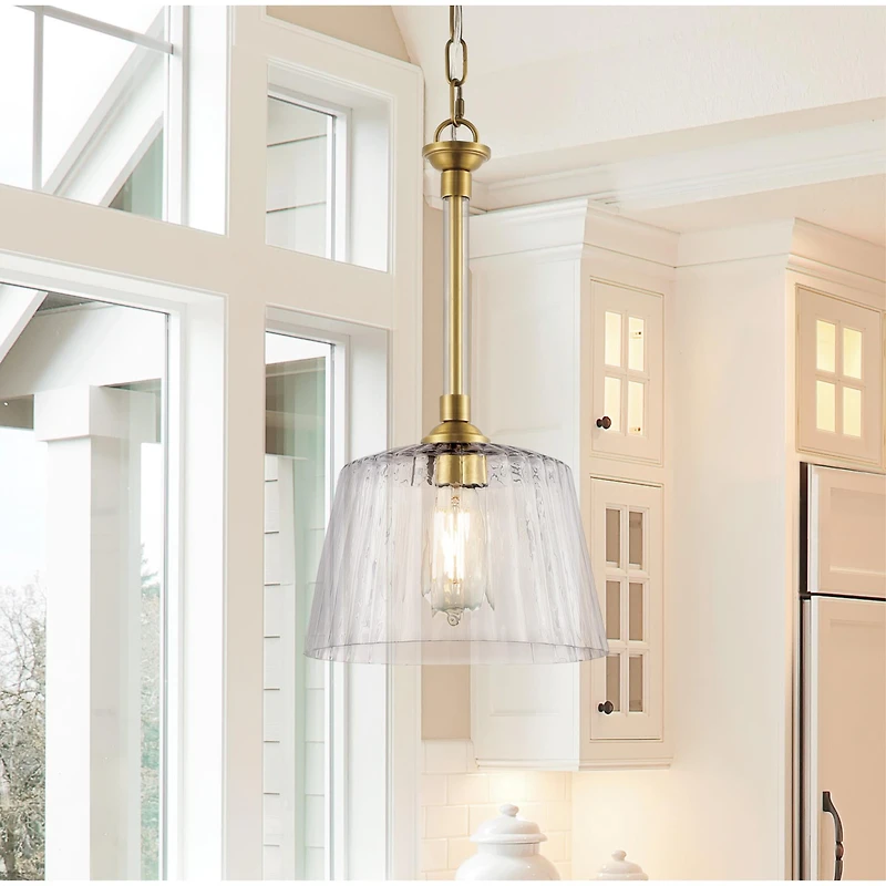 Westinghouse Lighting Pendentif à 1 lumière Aggie -Laiton Brossé et un abat-jour en verre côtelé