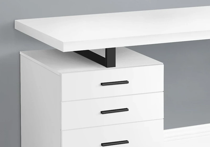 Monarch Specialties Computer Desk, Home Office, Laptop, Left, Right Set-up, Storage Drawers, 48"l, Work, Metal, Laminate, White, Black, Contemporary, Modern