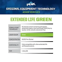 PEAK® OET Extended Life Green 50/50 Pre-Diluted  Antifreeze/Coolant for Asian Vehicles, 3.78 Liters