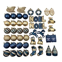 Holiday Time 50-Count Iconic Symbols of Christmas Shatterproof Christmas Ornaments, Navy/Gold