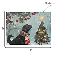 Décoration Murale Sur Toile À Led (Chien Regardant Le Sapin De Noël)