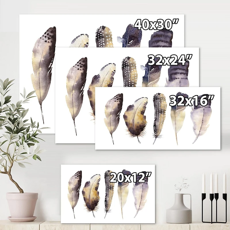 Designart Boho Ethnique Plumes Gris Foncé I Art mural sur toile