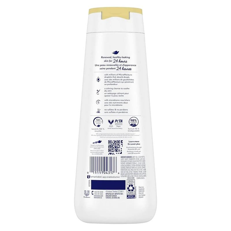 Dove Dryness Relief Body Wash For 24hr Lotion-Soft Skin, Oatmeal & Rice Milk with No Sulfates No Parabens, 591mL