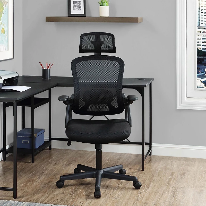Fauteuil de bureau ergonomique Mainstays avec appuie-tête ajustable, tissu noir, 124,7 kg (275 lb)