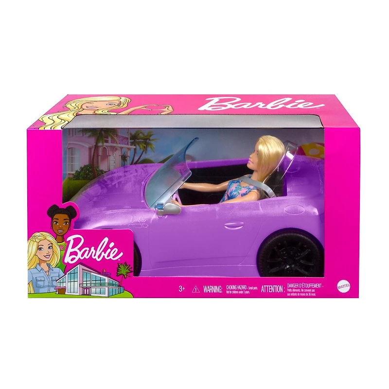 Barbie Doll (11.5 in Blonde) & Purple Convertible Car, 3 to 7 Year Olds, Ages 3+