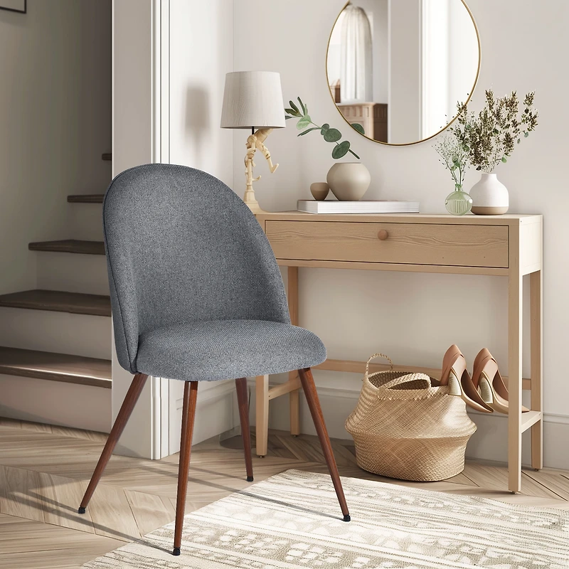 Homy Casa Modern 2-Pack Accent Chair Set, Armless Round Back, Grey Fabric Upholstered