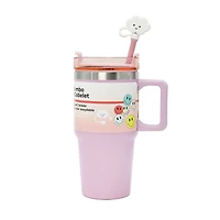 Kids Pink 20oz Stainless Steel Tumbler with Straw, Cloud Straw Topper & 6 Removable Smiley Stickers