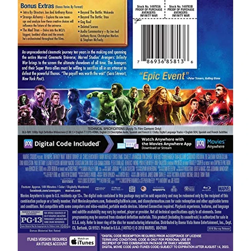 Avengers: Infinity War  1-Disc BD Multi-Screen Edition (BD+DIGITAL CODE)