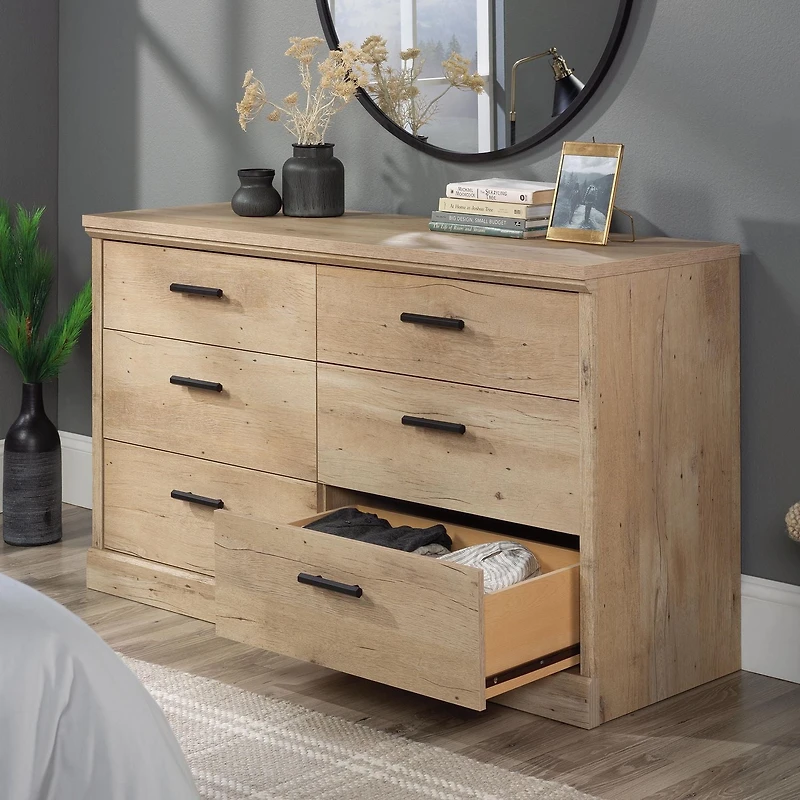 Sauder Aspen Post 6-Drawer Dresser in Prime Oak Finish