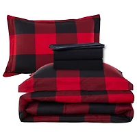 Marina Décoration Literie luxueuse ultra douce en duvet d'oie, alternative au duvet d'oie, richement imprimée, avec draps, motif à carreaux rouges et noirs
