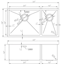 American Imaginations -in. W CSA Approved Stainless Steel Kitchen Sink With 2 Bowl And Gauge AI
