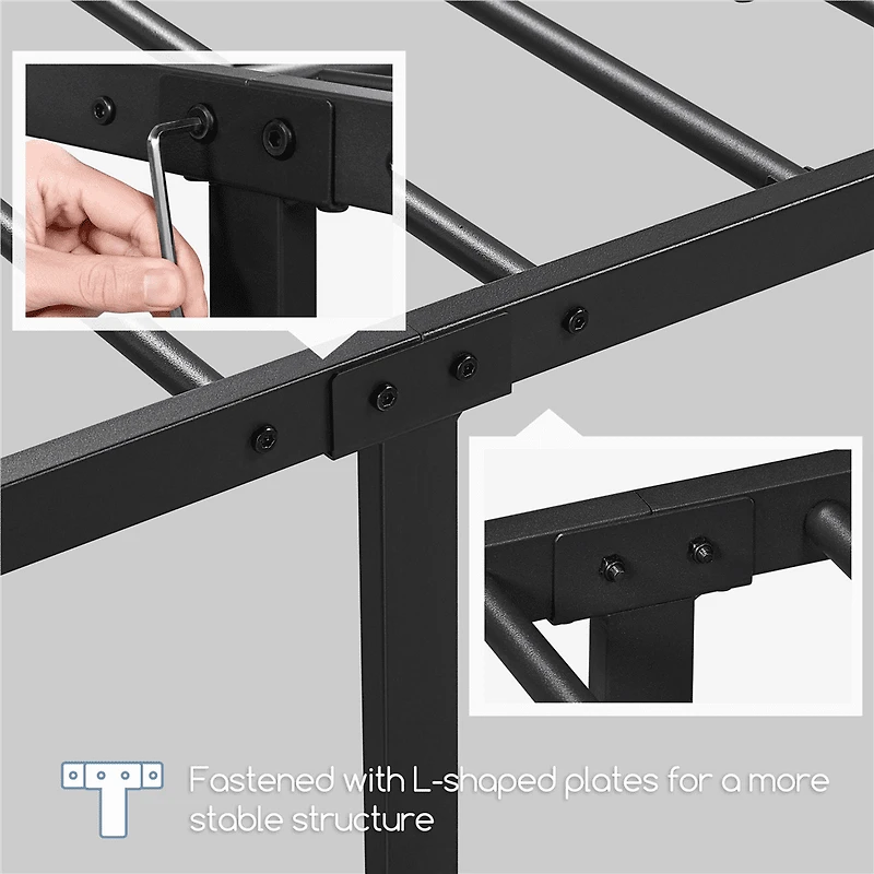 Fullfurnique Cadre de Lit Métallique avec Tête et Pied de Lit à Volutes, Queen, Noir