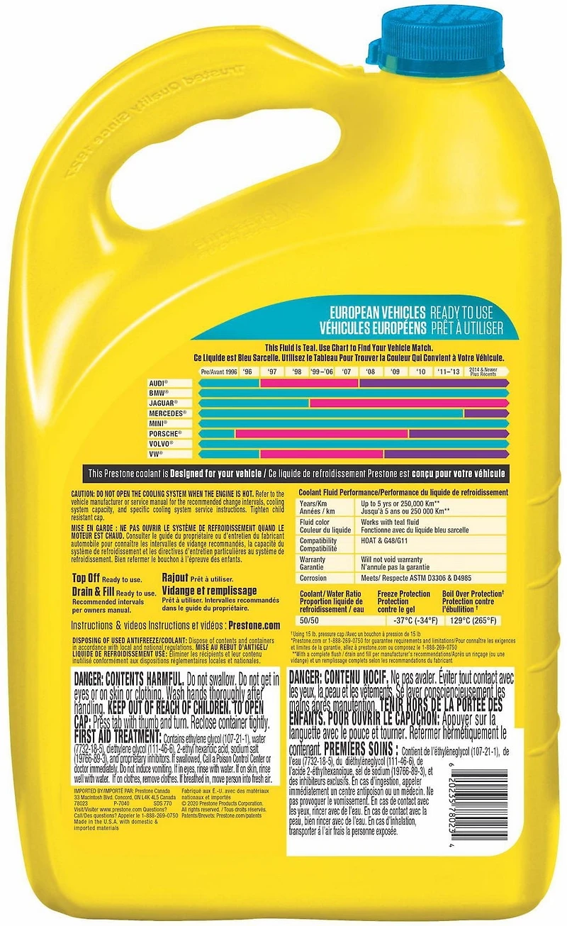 Liquide de refroidissement + antigel Prestone® (sarcelle) pour les véhicules européens