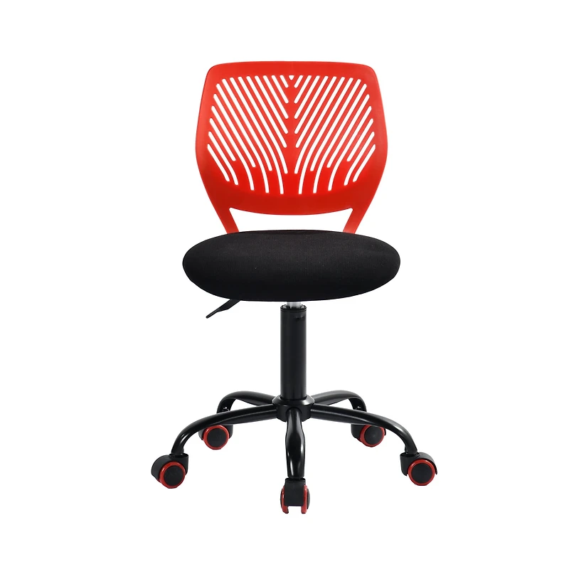 Homy Casa Chaise de bureau enfant, pivotante réglable sans accoudoirs avec roulettes, rouge et noir