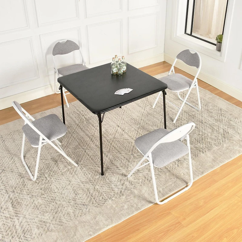 Homy Casa Folding Dining Chairs Set of 4 - Premium Padded Upholstery Folding Stools 4 Packs with Sturdy Metal Frame, Pink/ Grey/ Brown