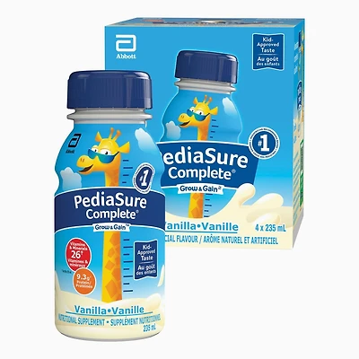 PediaSure Complete, Nutritional Supplement, Kids Nutritional Shake That Can Be Used As Breakfast Drink With Meal, Vanilla, 4 x 235-mL Bottles, 4 x 235 mL (4-pack)