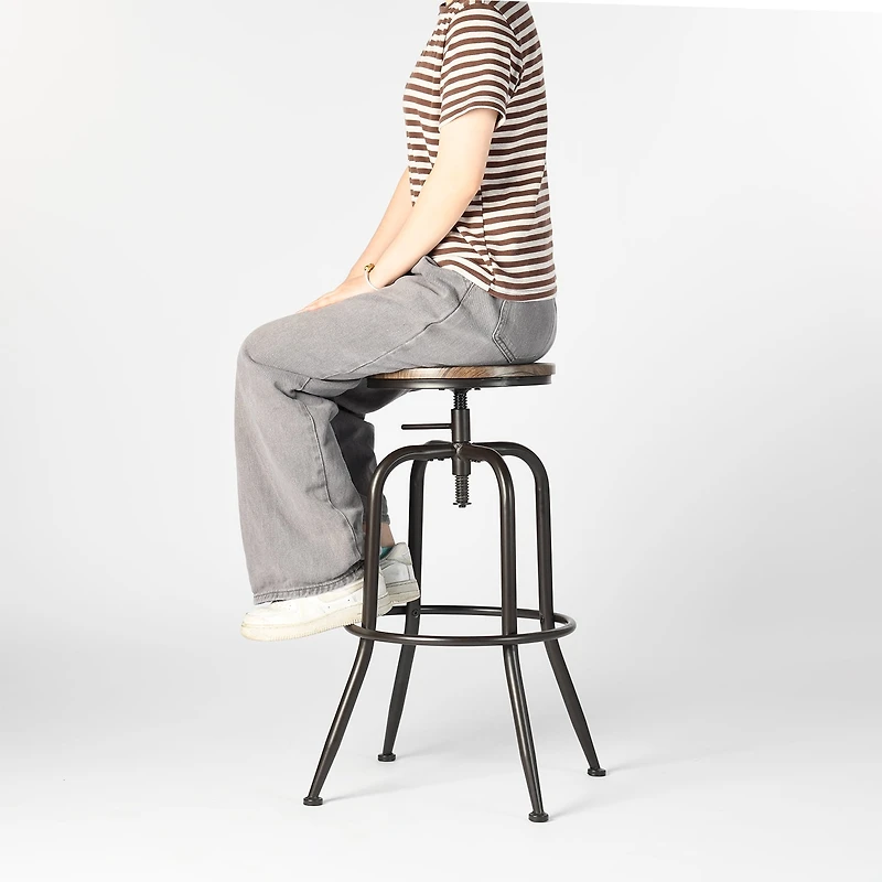 Homy Casa 2 Packs Adjustable Swivel Barstools, Footrest, Moisture-Resistant MDF, Walnut Finish
