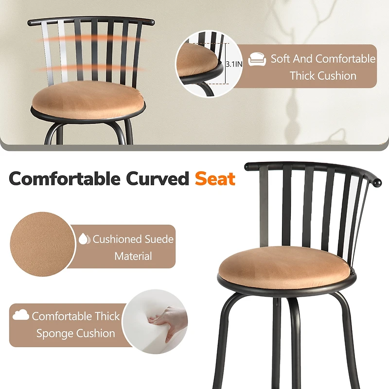 Ensemble de 3 tabourets de bar compacts et ajustables Homy Casa pour petits espaces, chaise pivotante avec coussin beige et structure en métal