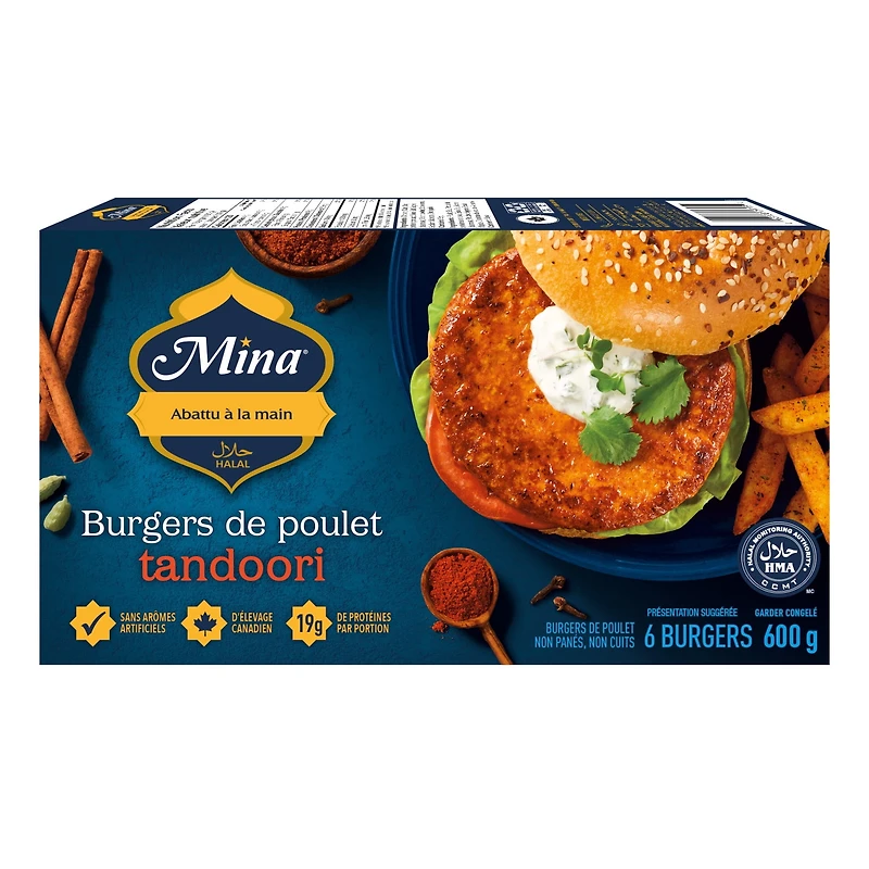 Mina Halal Tandoori Chicken Burgers, 600 g