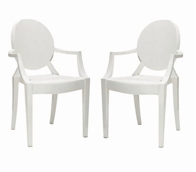 Plata Décor Import Inc Ghost Chair with Arms in White Set of 2