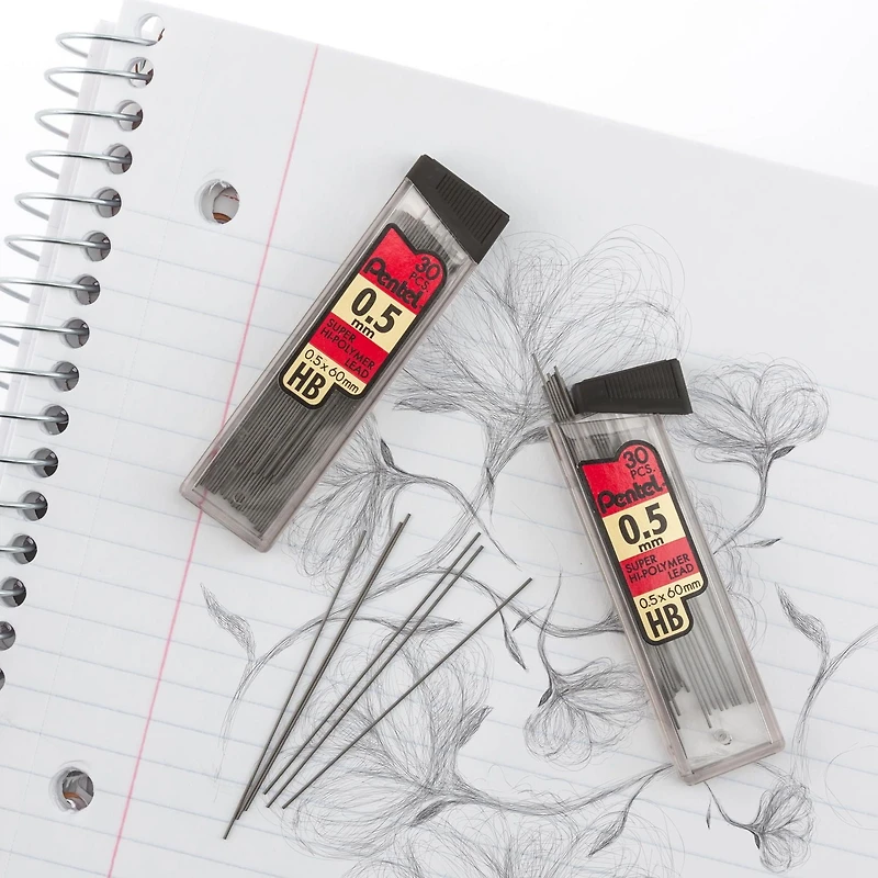 Pentel Super Hi-Polymer Lead Refills, 30 Leads Per Tube, HB, 0.5mm, 3PC Pack, #1 selling lead in the world.