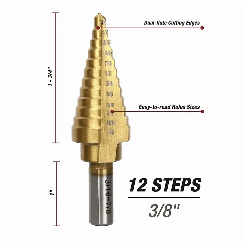 Hyper Tough 12-Step Split Point Titanium Coated Drill Bit, 3/16 - 7/8-inch, Model 42536, HYPERTOUGH PL HT STEP DRILL BIT