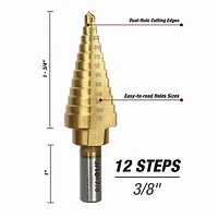 Hyper Tough 12-Step Split Point Titanium Coated Drill Bit, 3/16 - 7/8-inch, Model 42536, HYPERTOUGH PL HT STEP DRILL BIT