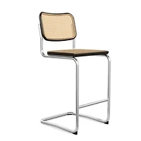 Cesca Counter Stool made of natural rattan, black beech wood frame, and chromed legs.