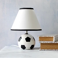 Simple Designs SportsLite 11.5" Tall Athletic Sports Soccer Ball Base Ceramic Table Desk Lamp with White Empire Fabric Shade with Black Trim