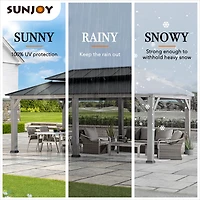 Sunjoy Tonnelle Gazebo en Bois 12 x 20 Pieds, Gazebo Extérieur en Acier avec Toit Métallique à Deux Niveaux, Charpente en Cèdre, Adapté aux Terrasses, Jardins et Pelouses, Noir Mat