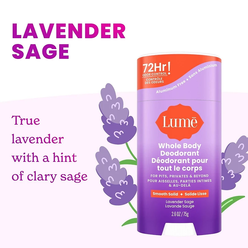 Lume Whole Body Women’s Deodorant - Smooth Solid Stick - Aluminum Free - Lavender Sage Scent - 2.6oz, 2.6oz